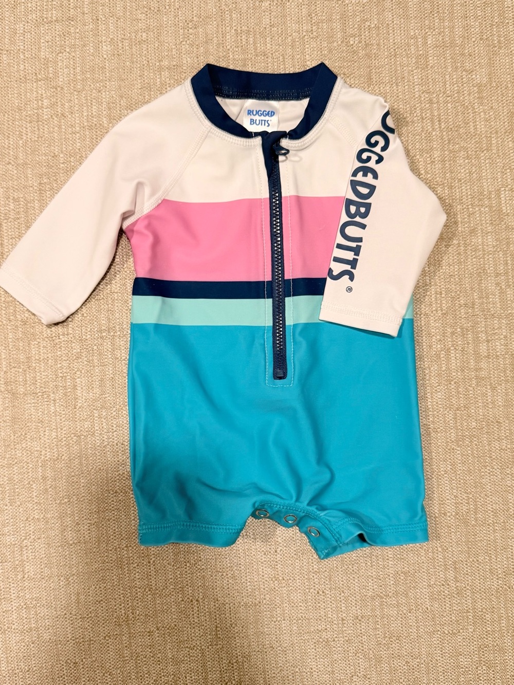 RuggedButts Pink & Teal Zip-Front Kids Rashguard Sunsuit